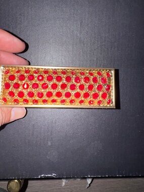 Mike & Ally Luxury Lipstick Case – Gold Tone with Red Austrian Crystals & Mirror